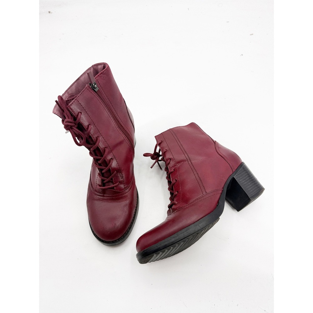 Dansko Ames Women Red Leather Lace Up Side Zip Block Heel Ankle Boots 38 7.5-8